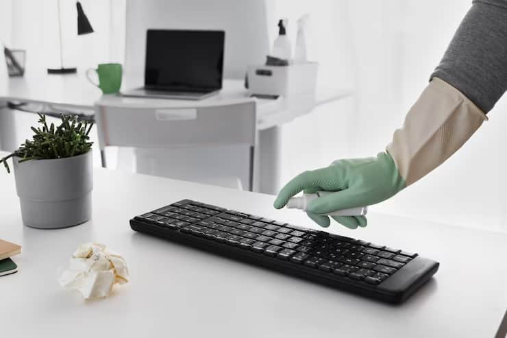 Person cleans laptop keyboard with isopropyl alcohol.

