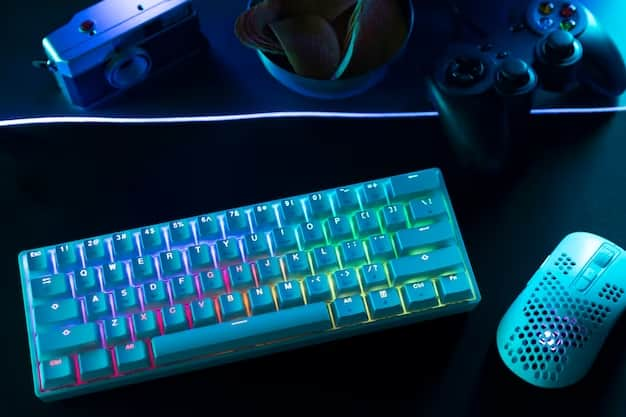 A keyboard sitting on top of a table next to a mouse.

