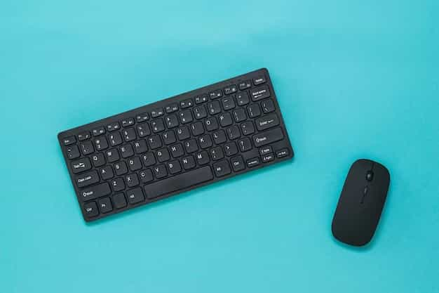 A wireless keyboard with white keycaps and blue backlighting.

