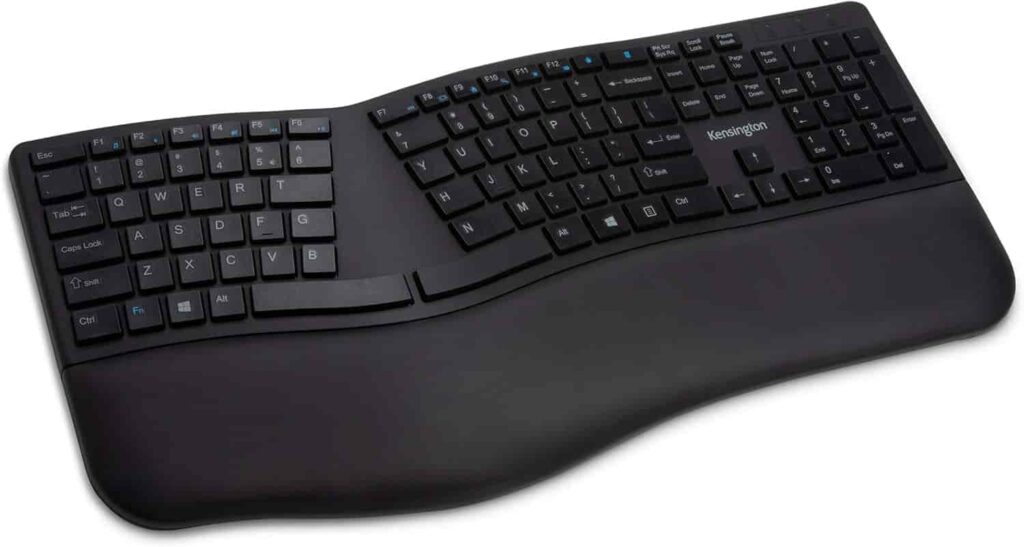 An ergonomic keyboard designed for comfortable typing and reduced strain on wrists and hands.