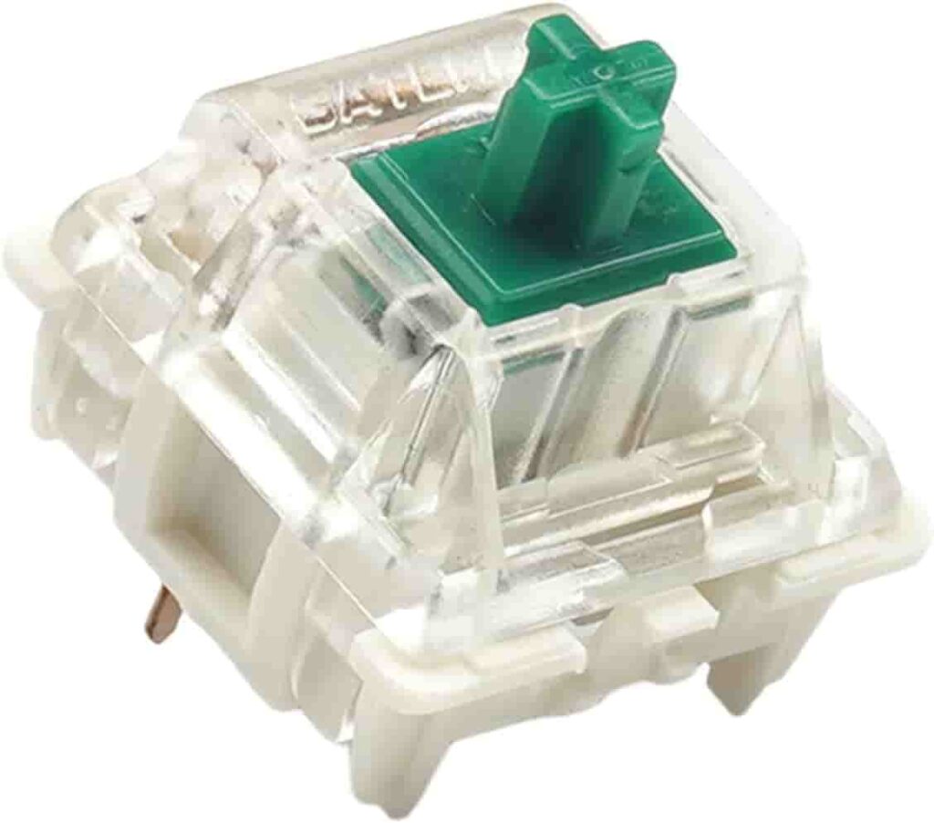 Gateron Green Switch button with clear plastic cover.