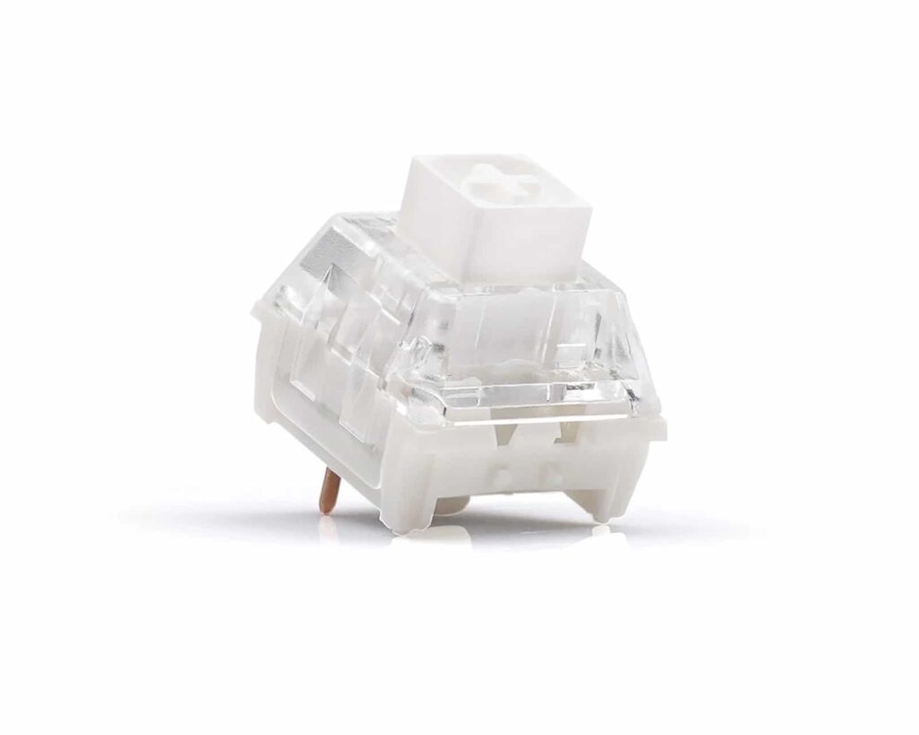 A Kailh white switch, a small white button switch, on a plain white background.