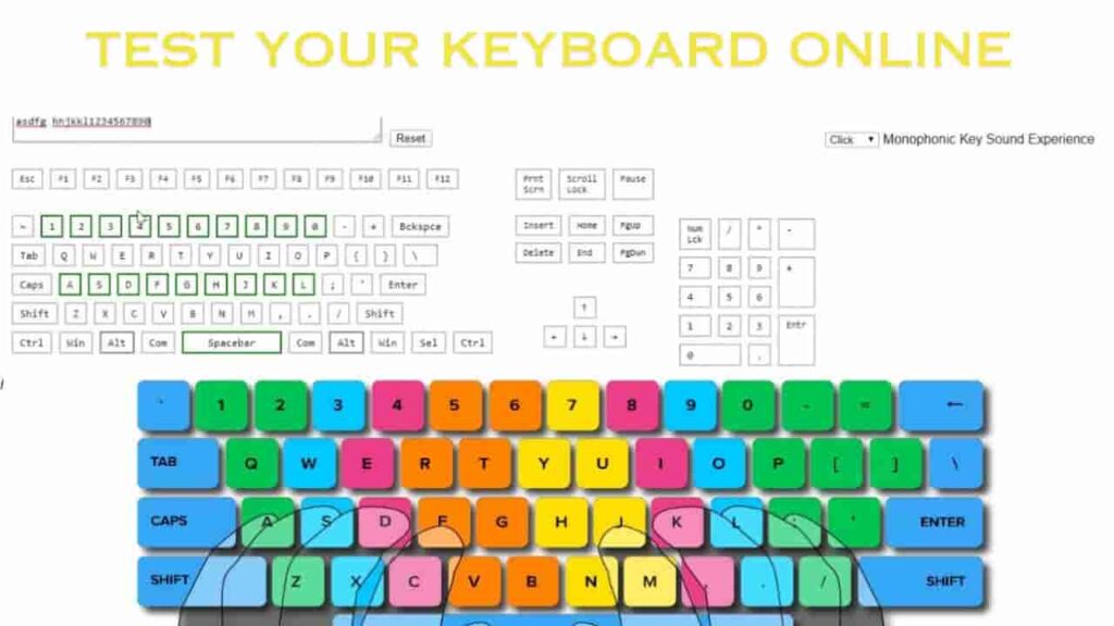 A keyboard with vibrant keys displaying the text "Test Your Keyboard Online" - an image for online keyboard testing