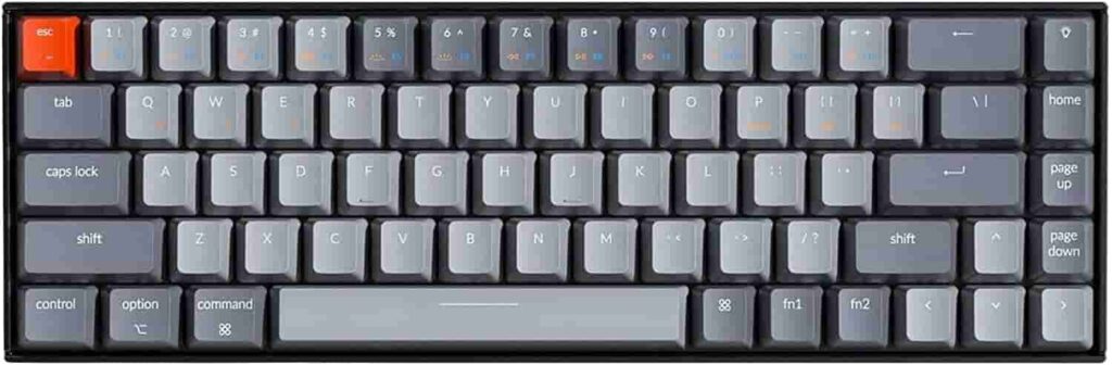 Image of a computer keyboard featuring a grey and orange keypad - Keychron K6 Keyboard