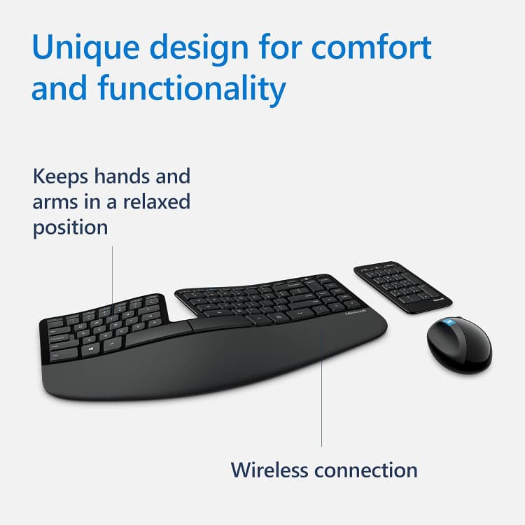 Microsoft Sculpt Ergonomic Keyboard and Mouse Combo - a uniquely designed set for comfortable and functional use.