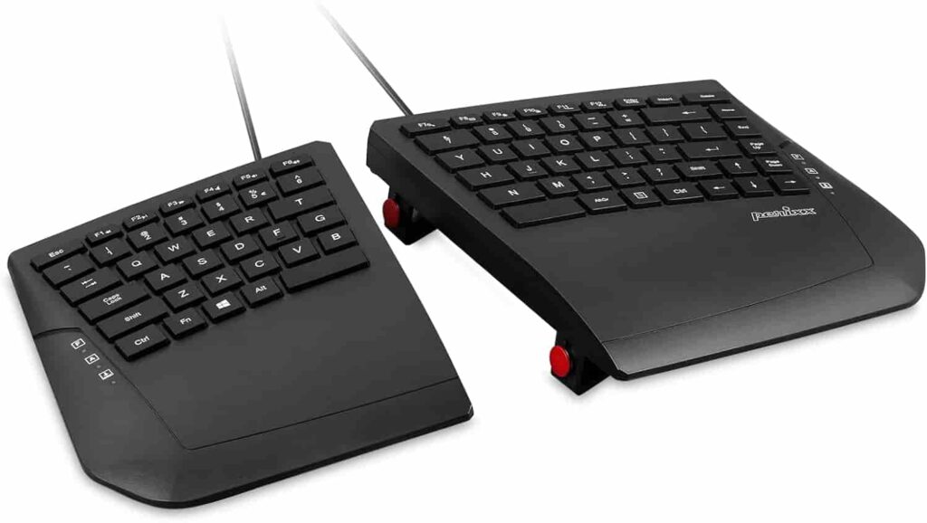 Split keyboard with two separate halves for ergonomic typing.