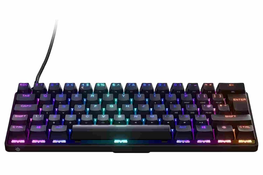 Colorful keys on SteelSeries Apex Pro Mini Wireless keyboard (60%, Wireless, Kailh Speed Silver)