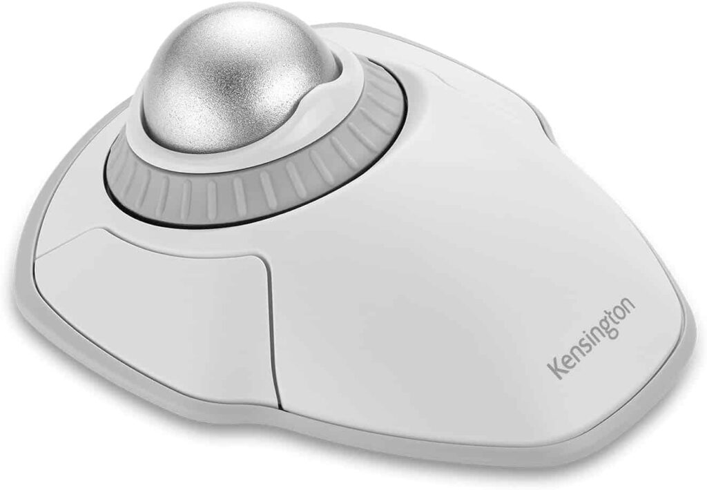 White trackball mouse with silver ball on top