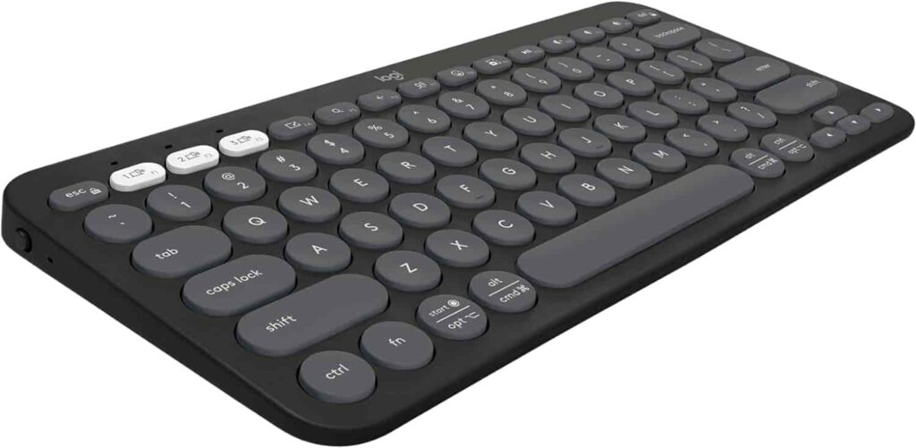 Bluetooth wireless keyboard with black body and white keypad