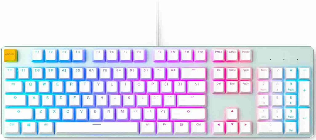 GMMK Pro: Gamer’s Level Up - A white keyboard adorned with vibrant, colorful keys