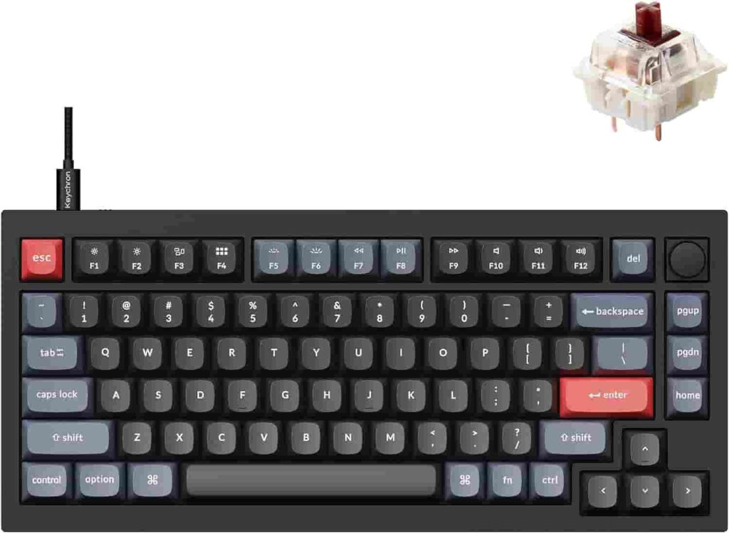 Keychron Q1 Wired Custom Mechanical Keyboard (75% Layout QMK/VIA Programmable with Hot-swappable Gateron G Pro Brown Switch)