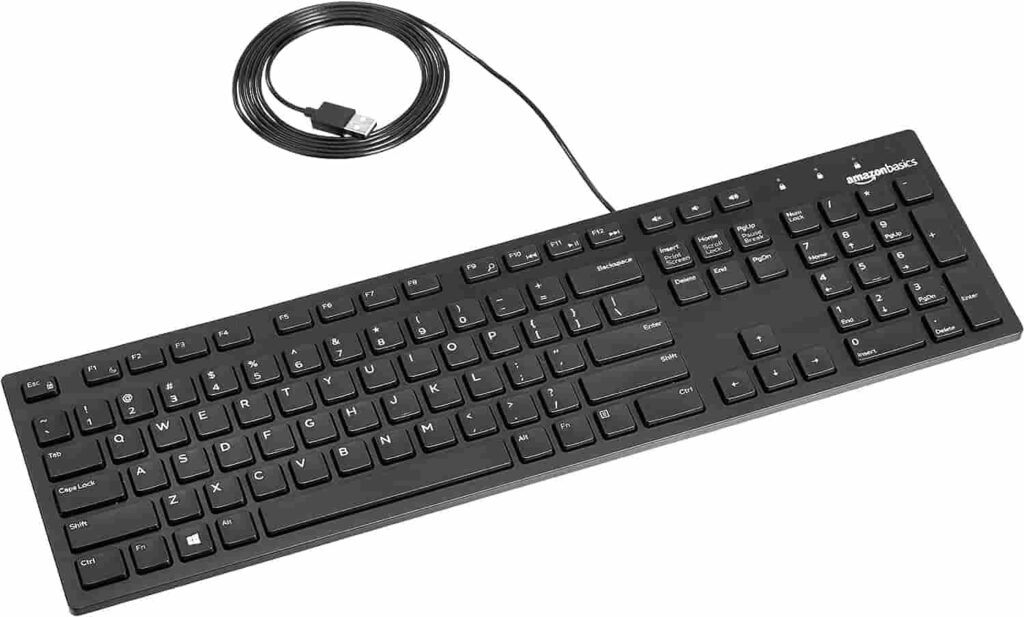 A USB black keyboard with a cord connected to it, designed for seamless computer input