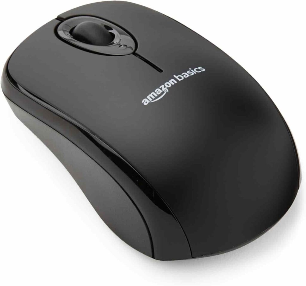 An image of a black wireless mouse 