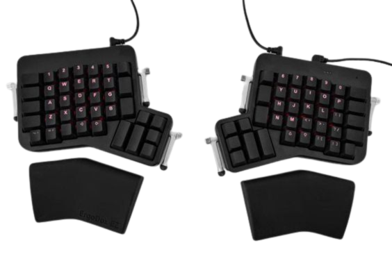 ErgoDox EZ keyboard with split design, customizable keys, and ergonomic layout for comfortable typing.