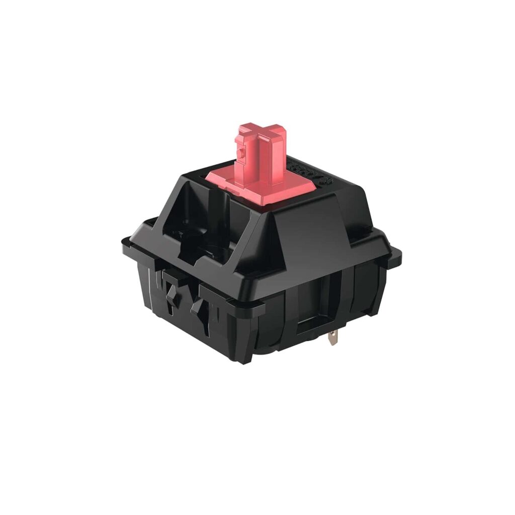 A black and red push button switch on a white background. Ideal for gaming with Cherry MX Red switch.


