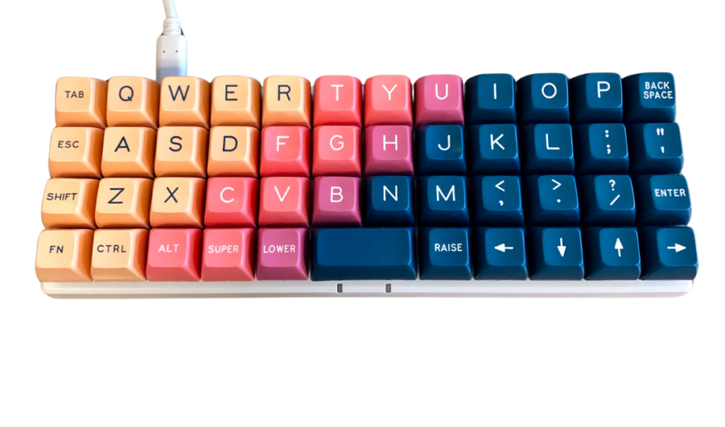 Vibrant keys on a Planck EZ Keyboard.