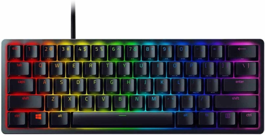 Razer Huntsman Mini keyboard with rainbow colored keypad